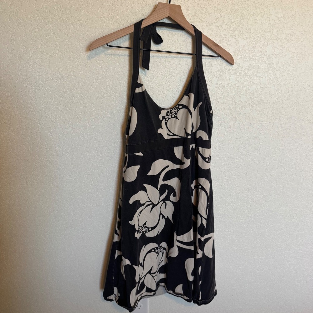 Granola Boho Patagonia Floral Halter Dress Large Black Cream